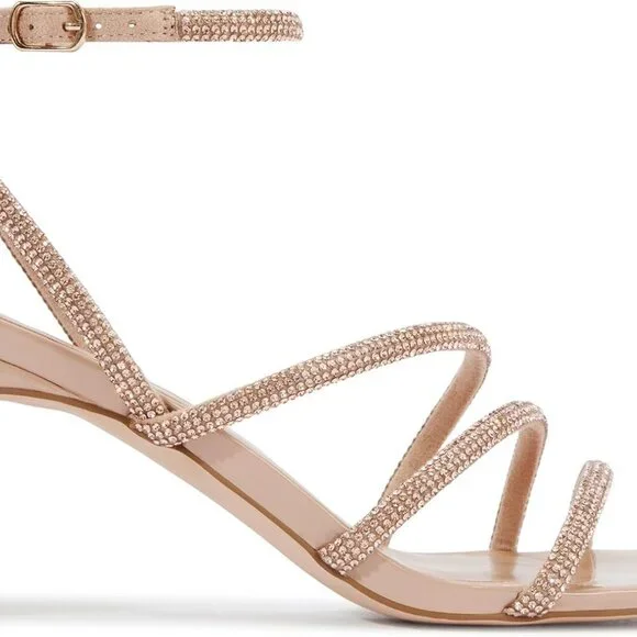 Womens Rhinestone Sandals Ankle Strap Square Toe Dressy Heels for Party Wedding